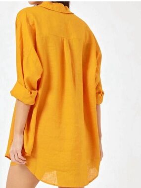 L’SPACE 100% Linen Rio Button Down Tunic Top in Orange